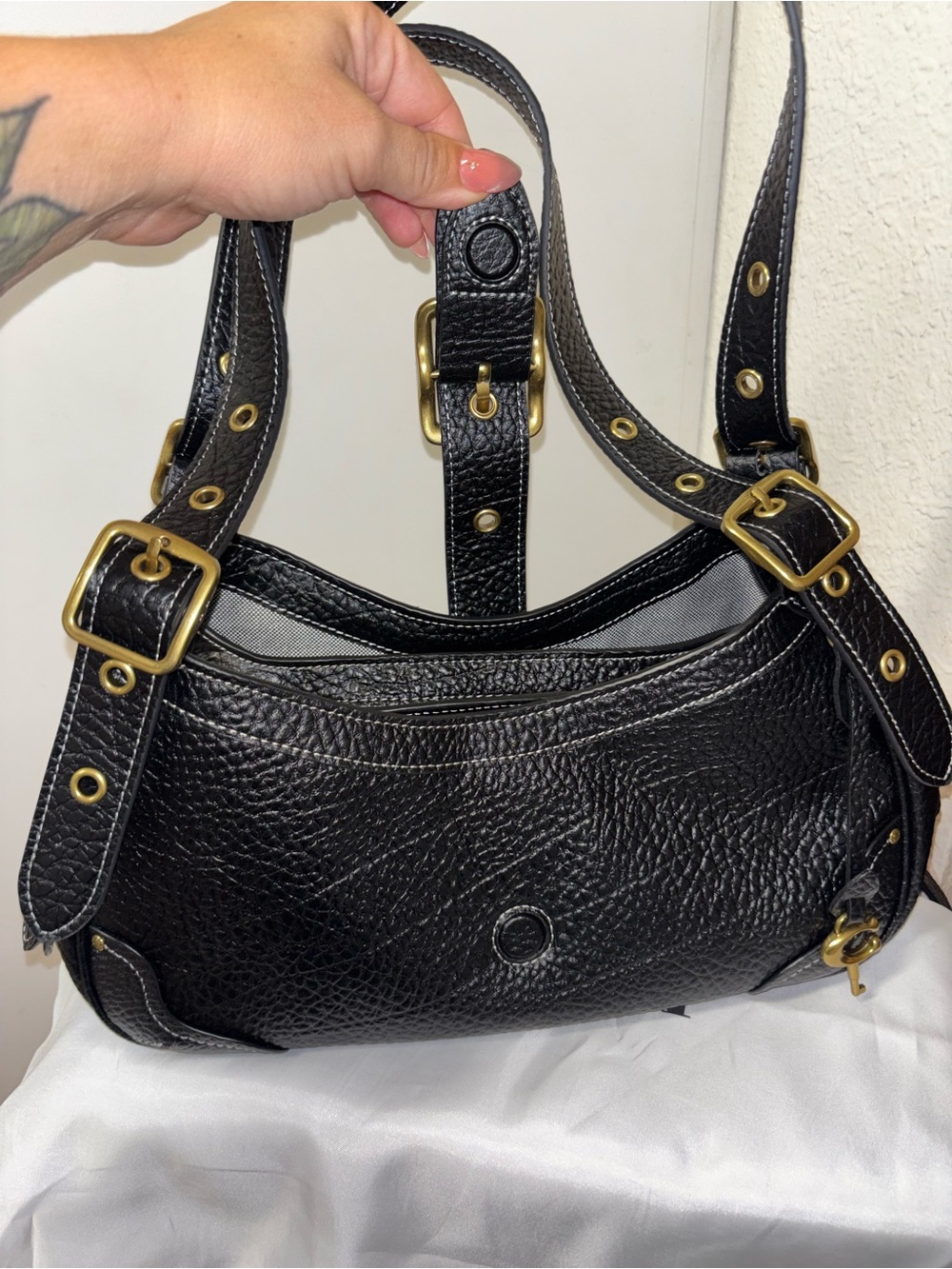 Coach Drifter Black Pebbled Leather Shoulder Bag with Gold Padlock - Picture 7 of 15